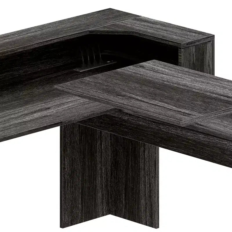 Bureau d'angle en L Balconera avec tiroirs, bureau d'ordinateur d'angle de 60 pouces avec prises de courant et plateau élévateur avec armoire de rangement et lumières LED Gris