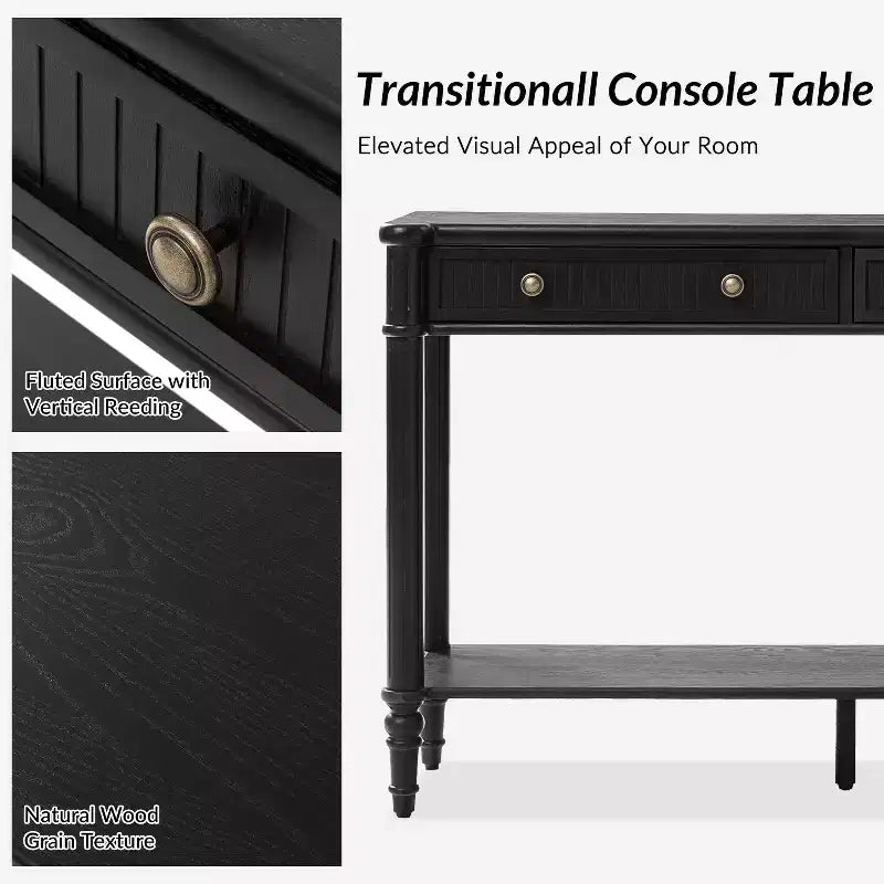 Console 47,2" en noyer avec 2 tiroirs cannelés et étagère inférieure