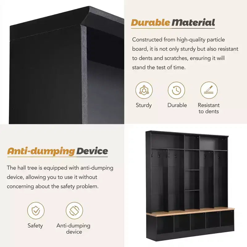 Meuble d'entrée large CLIHOME avec banc de rangement, armoire à chaussures minimaliste avec cubes de rangement et étagères