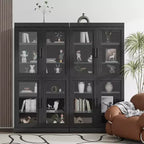 Meuble de rangement décoratif/vitrine en verre noir et grain de bois de 62 po, avec suffisamment d'espace pour 12 étagères