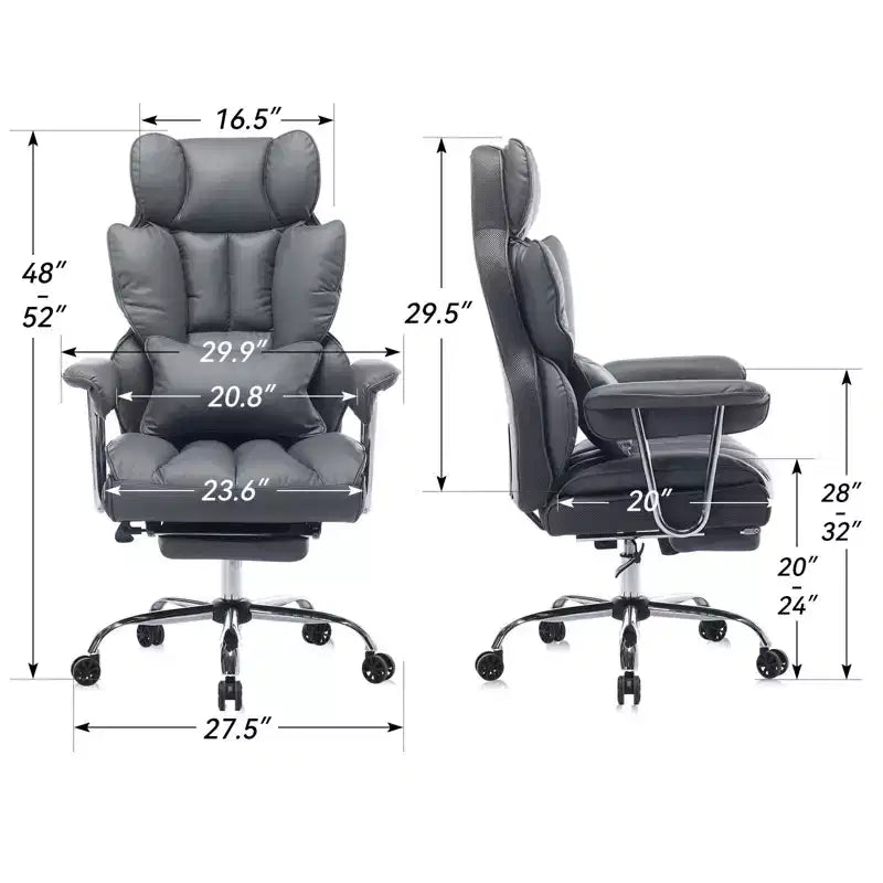 Efomao Chaise de Bureau Ergonomique 400 lbs, Grande Chaise d'Ordinateur en Cuir PU pour Personnes de Grande Taille, Fauteuil de Direction avec Repose-Pieds et Soutien Lombaire