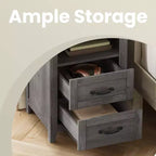 Lot de 2 tables de chevet de ferme avec port de chargement USB - Tables de nuit à 2 tiroirs, design rustique et moderne