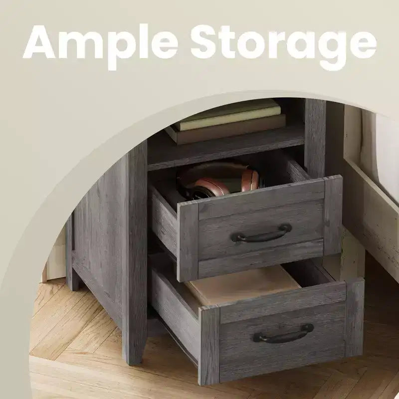 Lot de 2 tables de chevet de ferme avec port de chargement USB - Tables de nuit à 2 tiroirs, design rustique et moderne