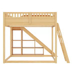 Lit mezzanine Bellemave avec tête de lit rembourrée et étagères de rangement, cadre de lit mezzanine en bois massif avec échelle et toboggan pour enfants