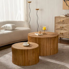 Tables basses cylindriques gigognes avec motif en relief texturé vertical (lot de 2)