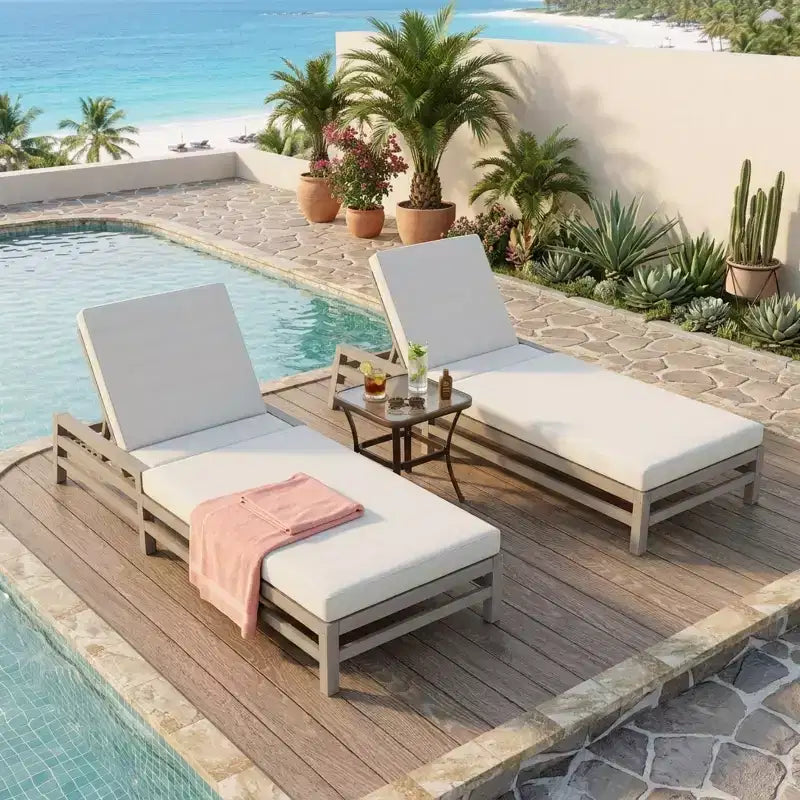Chaise longue d'extérieur Merax en acacia 5 positions avec coussins épais