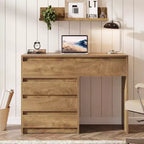 Bureau informatique Lantine avec 5 tiroirs, bureau de direction en bois avec meuble de classement et support pour imprimante pour bureau à domicile, petits espaces