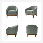 Fauteuil tonneau moderne Augus en bouclette avec pieds en bois massif par HULALA HOME