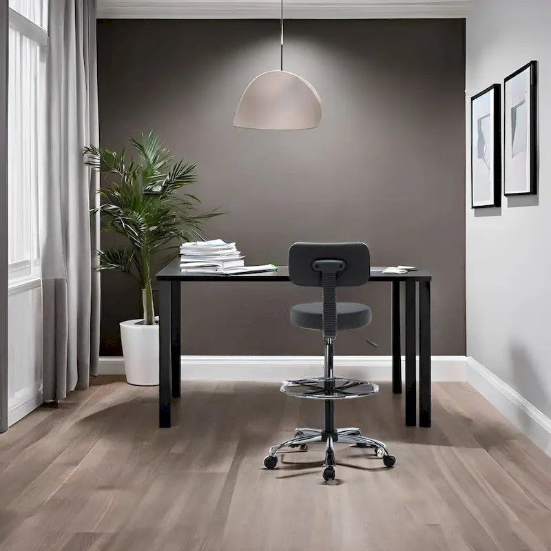 Tabouret de dessinateur réglable en hauteur - Avec cuir de qualité supérieure, roulettes pivotantes