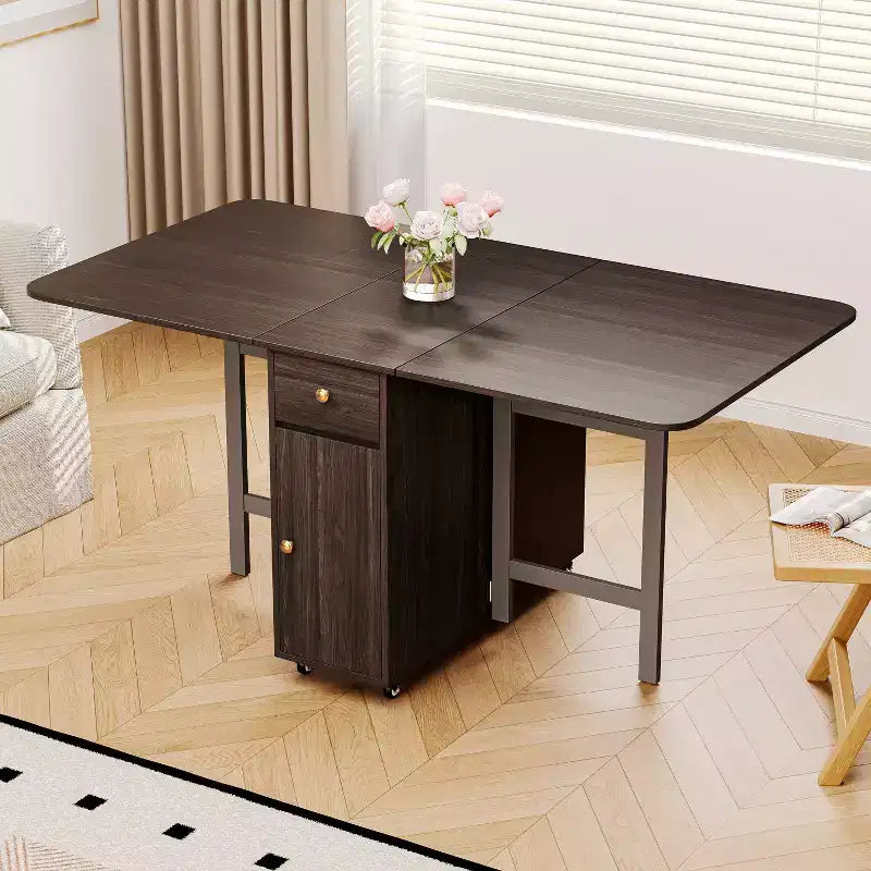 Table de salle à manger pliable ATJafurn 59 avec abattants pour petits espaces, table de cuisine rectangulaire en bois extensible avec roulettes et rangement