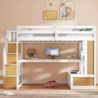 Lit mezzanine pleine grandeur avec escalier et bureau, cadre de lits mezzanine en bois avec tiroirs de rangement et étagères pour adultes, adolescents et enfants