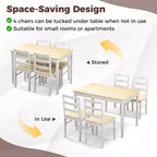 Costway Ensemble repas 5 pièces Bois massif Mobilier de cuisine avec table rectangulaire et 4 chaises Naturel/Café/Gris