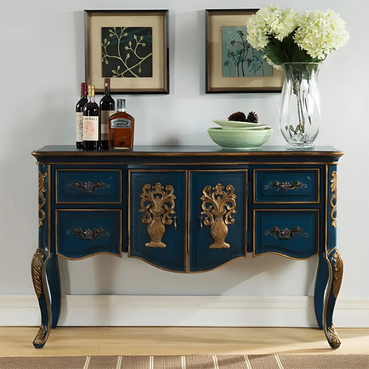 Console de rangement en bois de café avec tiroirs
