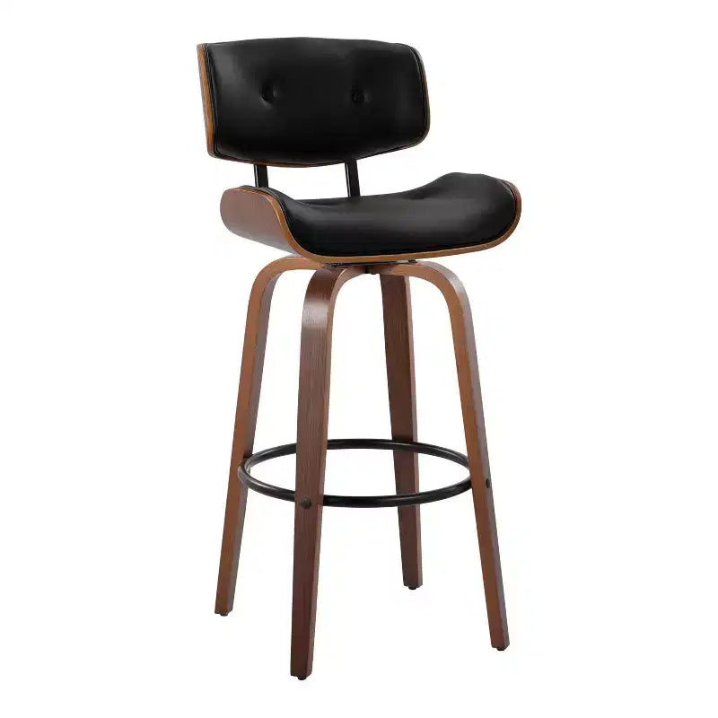 Ensemble de 2 tabourets de bar Lombardi Noyer/Noir - LumiSource : Hauteur fixe, Touffeté, Assise de 30,5, Milieu de siècle