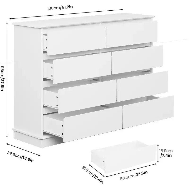 Commode de rangement à 8 tiroirs, coffre à tiroirs profonds, large meuble de rangement pour salon, couloir, chambre d'enfant