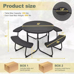 Costway Table de pique-nique ronde d'extérieur 8 places avec 4 bancs et trou pour parasol Noir/Gris/Vert/Blanc