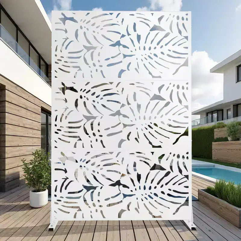 72H Séparateur de pièce Rectangle Cadre en métal galvanisé Paravent autoportant Clôture de jardin Patio Blanc