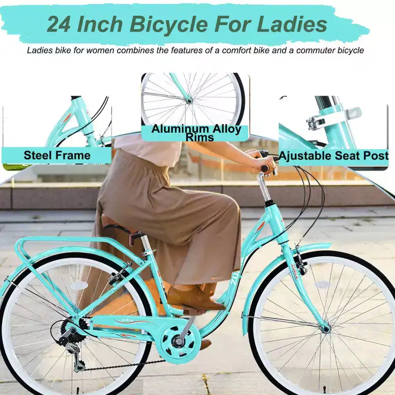Vélo pour femme Zeus & Ruta de 24 pouces, 7 vitesses, cadre en acier