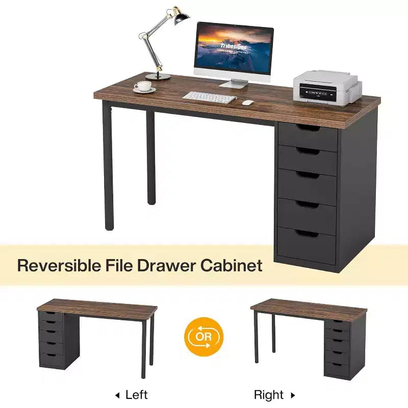 Bureau d'ordinateur Lantine avec 5 tiroirs, bureau moderne et simple de 119 cm pour la maison, le bureau et l'étude, idéal pour les petits espaces