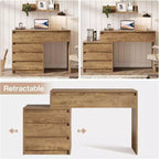 Bureau informatique Lantine avec 5 tiroirs, bureau de direction en bois avec meuble de classement et support pour imprimante pour bureau à domicile, petits espaces