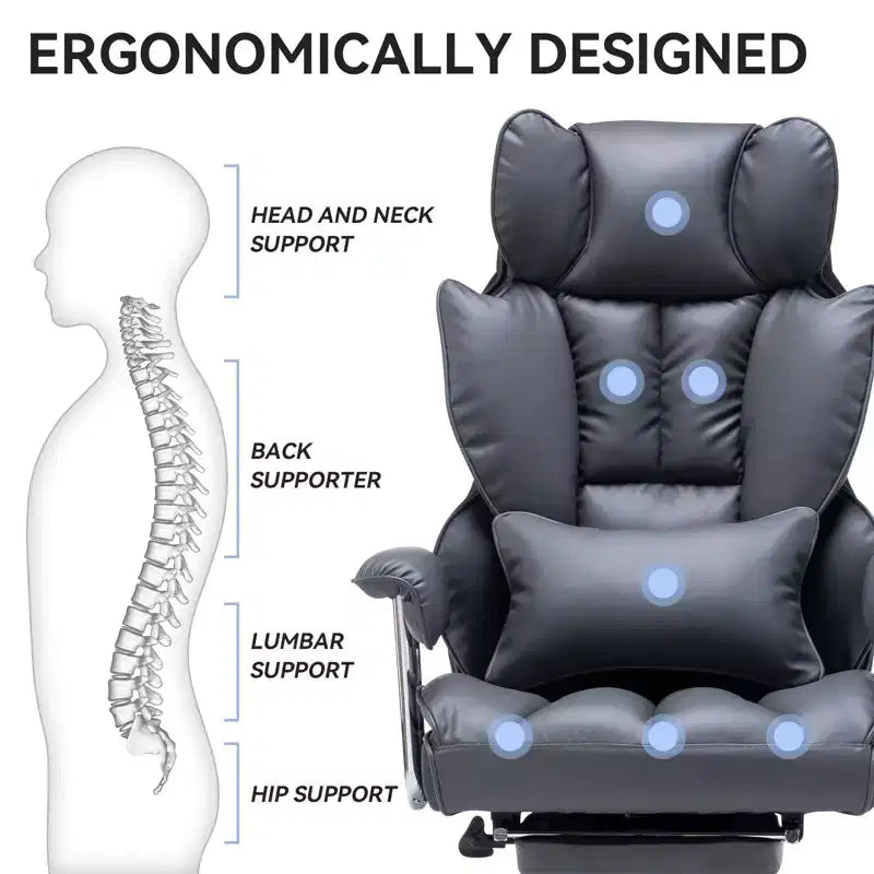 Efomao Chaise de Bureau Ergonomique 400 lbs, Grande Chaise d'Ordinateur en Cuir PU pour Personnes de Grande Taille, Fauteuil de Direction avec Repose-Pieds et Soutien Lombaire