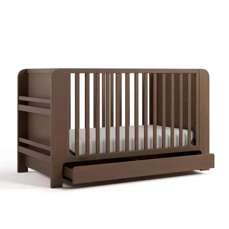 Lit bébé convertible 4-en-1 avec tiroir et étagères amovibles, base de matelas réglable