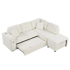 Canapé d'angle 4 places avec lit gigogne, pouf, ports USB et tablette rabattable