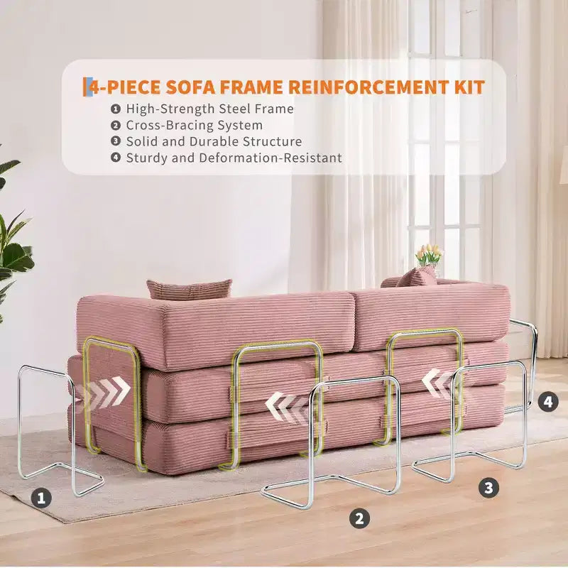 Canapé futon moderne en velours côtelé de 79 po pour petits espaces, canapé-lit convertible 5 en 1 avec accoudoirs et oreillers amovibles