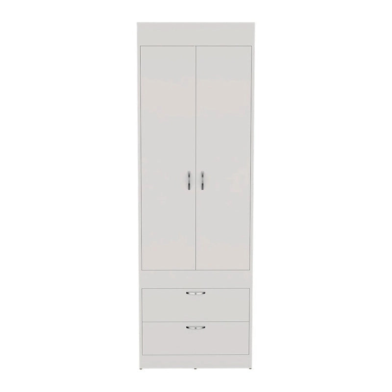 18.9 Armoire moderne à deux portes avec deux tiroirs inférieurs et tringle de suspension pour chambre à coucher