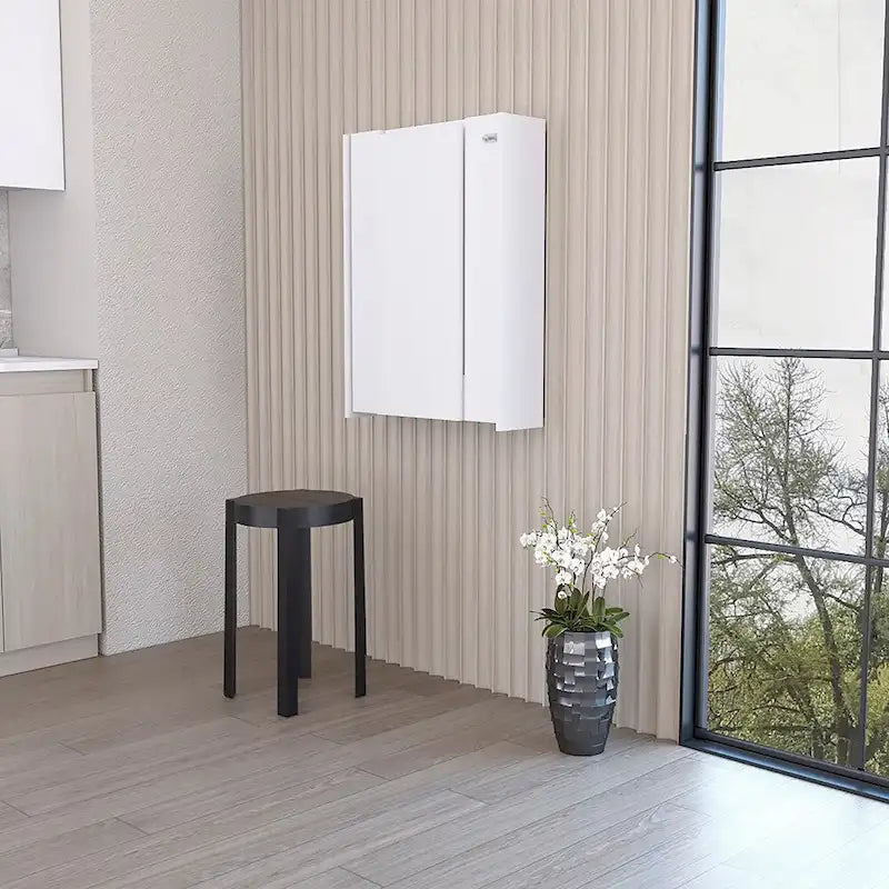 Table pliante Tacoma, sept étagères intérieures, finition blanche, haute qualité et durable