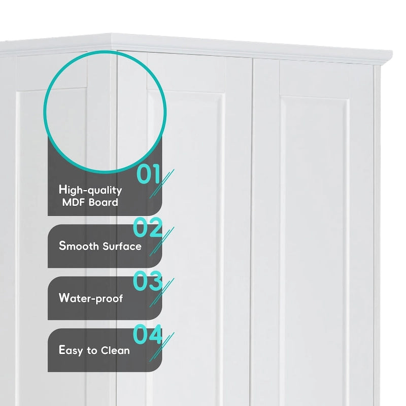 Meuble de rangement pour salle de bain à deux portes, étagère réglable, panneau MDF