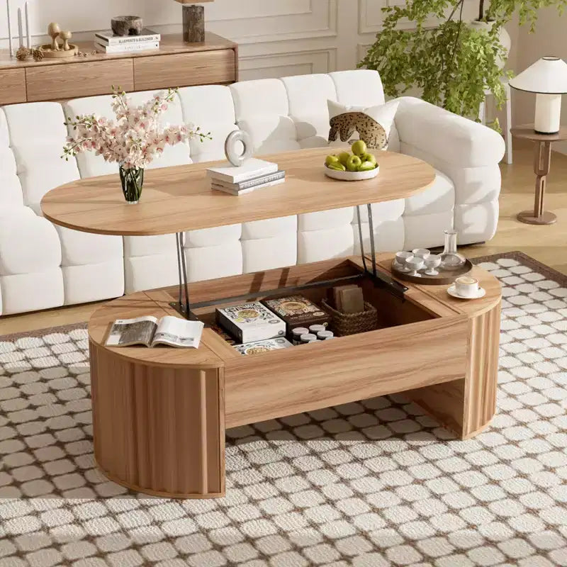 Table basse relevable de 47,2 po, table de salon ovale en bois avec rangement caché, table basse moderne pour salon, chambre à coucher ou bureau