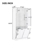 Meuble de rangement de salle de bain avec portes et tiroirs, panier à linge inclinable, plusieurs espaces de rangement, style autoportant
