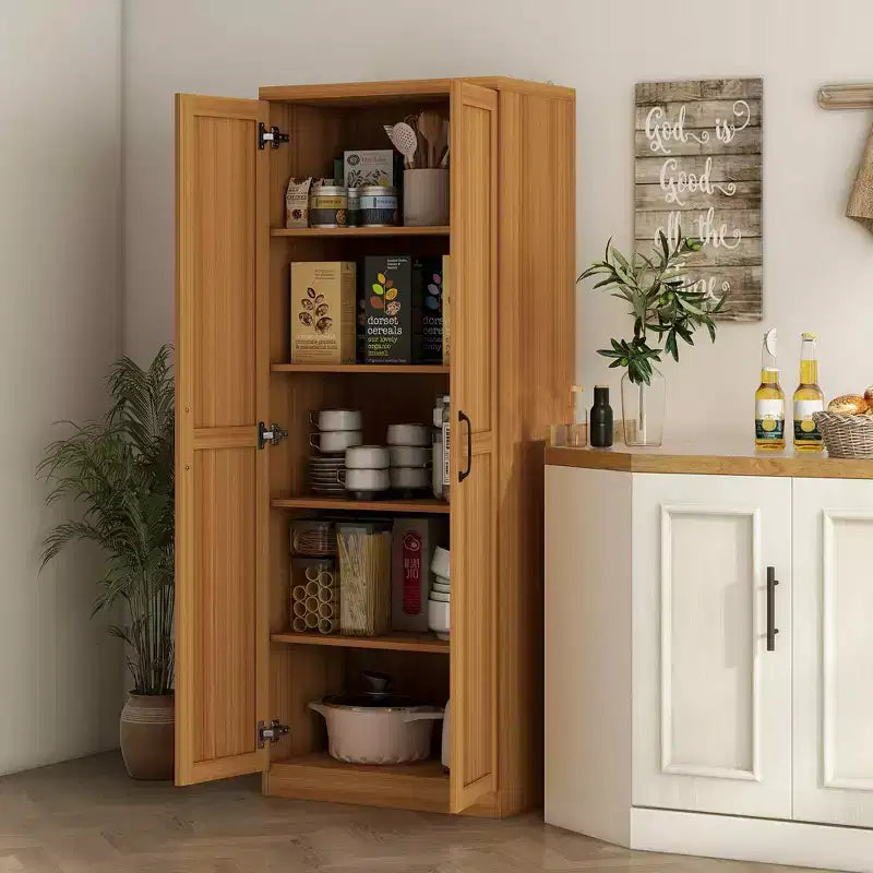 Garde-manger de cuisine 2 portes de 160 cm, meuble de rangement autoportant avec 5 étagères et 2 étagères réglables pour salle à manger