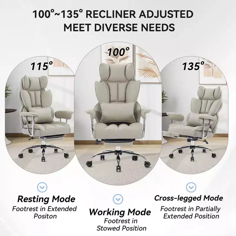 Efomao Chaise de Bureau Ergonomique 400 lbs, Grande Chaise d'Ordinateur en Cuir PU pour Personnes de Grande Taille, Fauteuil de Direction avec Repose-Pieds et Soutien Lombaire