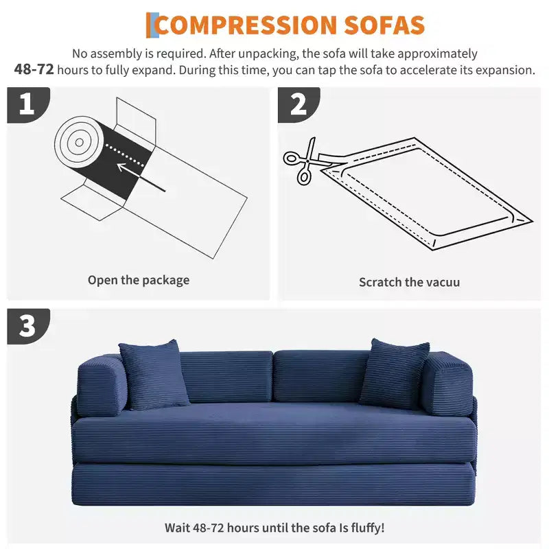 Canapé futon moderne en velours côtelé de 79 po pour petits espaces, canapé-lit convertible 5 en 1 avec accoudoirs et oreillers amovibles