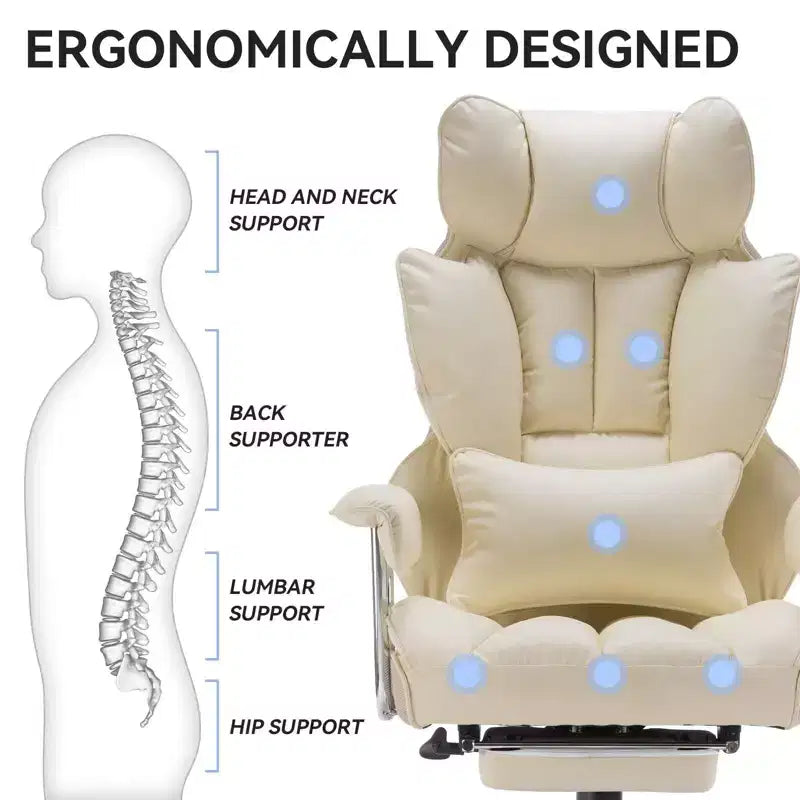 Efomao Chaise de Bureau Ergonomique 400 lbs, Grande Chaise d'Ordinateur en Cuir PU pour Personnes de Grande Taille, Fauteuil de Direction avec Repose-Pieds et Soutien Lombaire