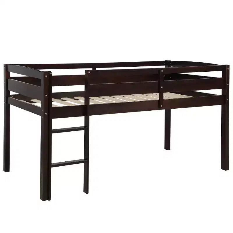 Lit mezzanine simple en bois massif Luxystar avec échelle et barrière de sécurité pour chambre d'enfant