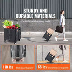 Chariot utilitaire pliable, capacité de charge de 110 lb, caisse roulante portable pliable avec poignée télescopique robuste et 4 roues pivotantes