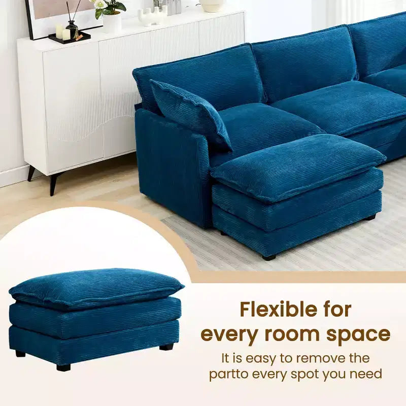 Canapé modulaire moderne 5 places en velours côtelé, surdimensionné, 113,4 po (L) x 79,13 po (l), avec pouf, canapé en U avec coin salon, HYLEORY