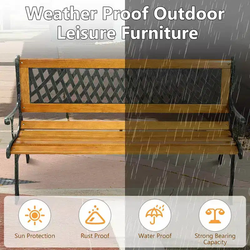Banc de jardin Costway 126 cm pour patio, parc, porche, allée, terrasse, en fonte et bois dur