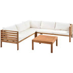 Ensemble de canapé d'angle d'extérieur Polibi Acacia avec table basse assortie