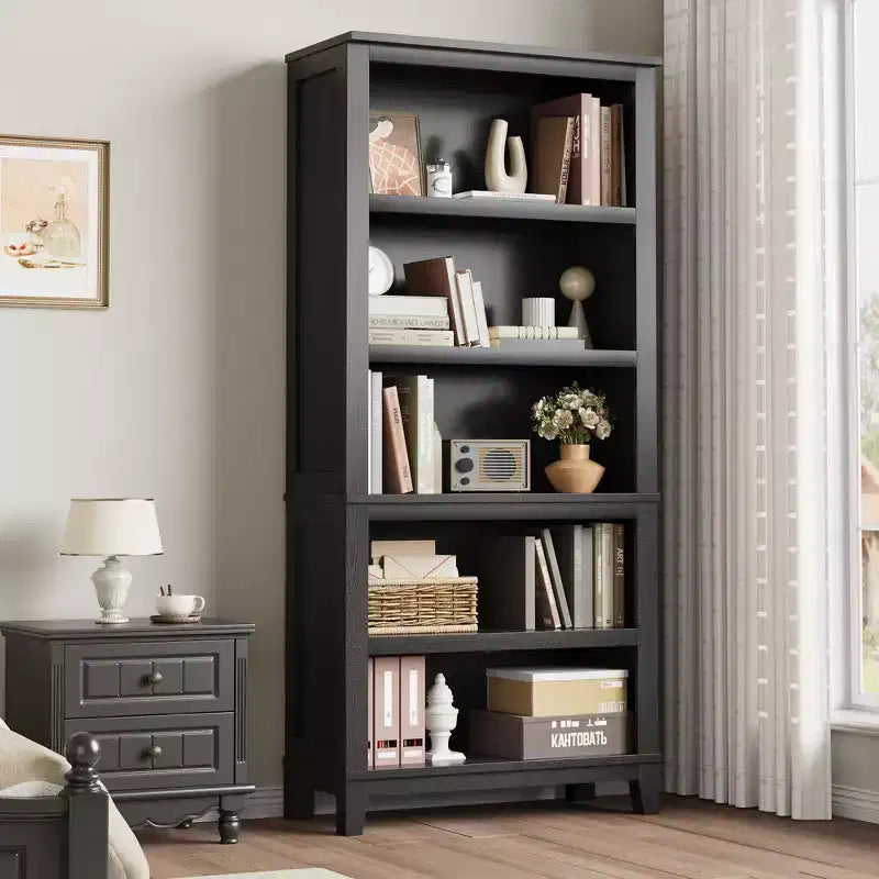 GustoWave 71 Grande bibliothèque avec étagères réglables 80 cm de large Étagère en bois à 5 niveaux Bibliothèques de style Ferme Bibliothèque Vintage