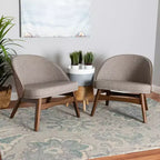 Ensemble de 2 chaises d'appoint Baxton Studio Lovella, en tissu gris et bois finition noyer, style moderne du milieu du siècle