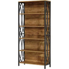 Bibliothèque industrielle Lantine 70.87, étagère à 6 niveaux avec cadre métallique géométrique et étagères de rangement ouvertes pour bureau à domicile, salon, marron
