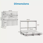 Lit escamotable 2-en-1 invisible Murphy avec étagères de rangement, Grand lit (Queen), Bois naturel (Matelas non inclus)
