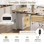 Table à manger extensible Whisen, table îlot mobile roulante avec 3 rallonges amovibles, meuble de rangement