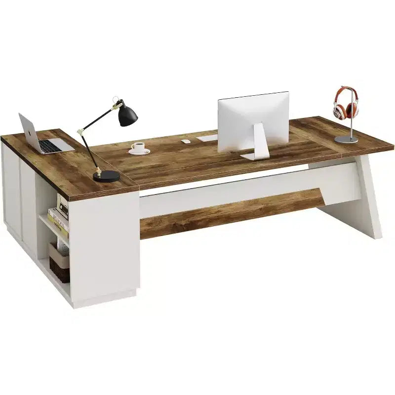 Bureau de direction en L Lantine Modern 78 avec tiroirs et classeur latéral