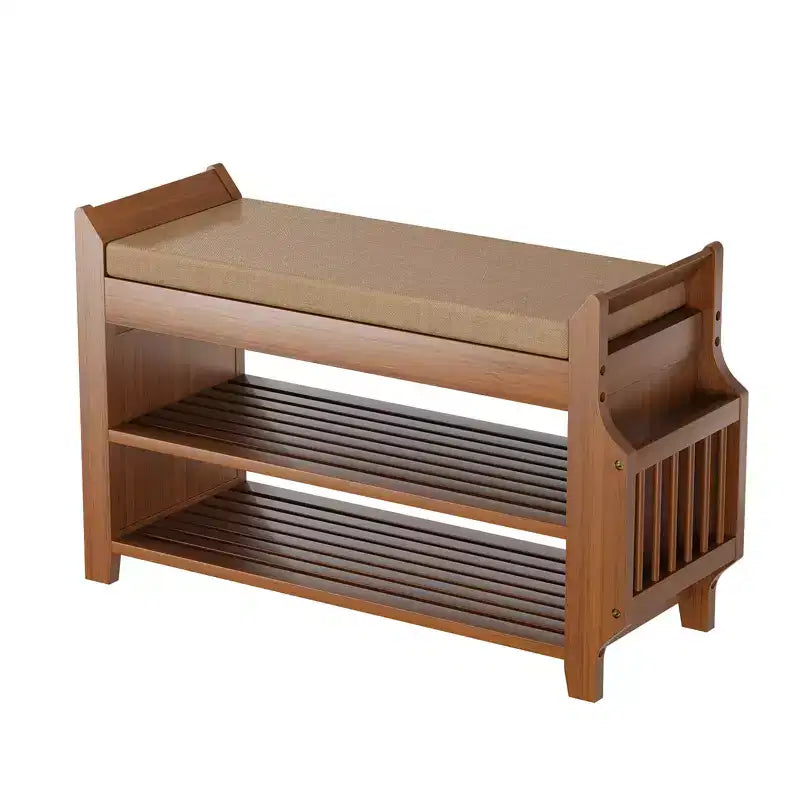 Banc à chaussures en bambou ELECWISH 31,5 avec rangement - Étagère à chaussures à 2 niveaux, tiroir caché et organisateur latéral, marron