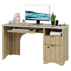 Bureau d'ordinateur intelligent Bestier 55, bureau en chêne avec tiroirs de classement et prise de courant, bureau de direction avec rangement ouvert et tiroir à clavier